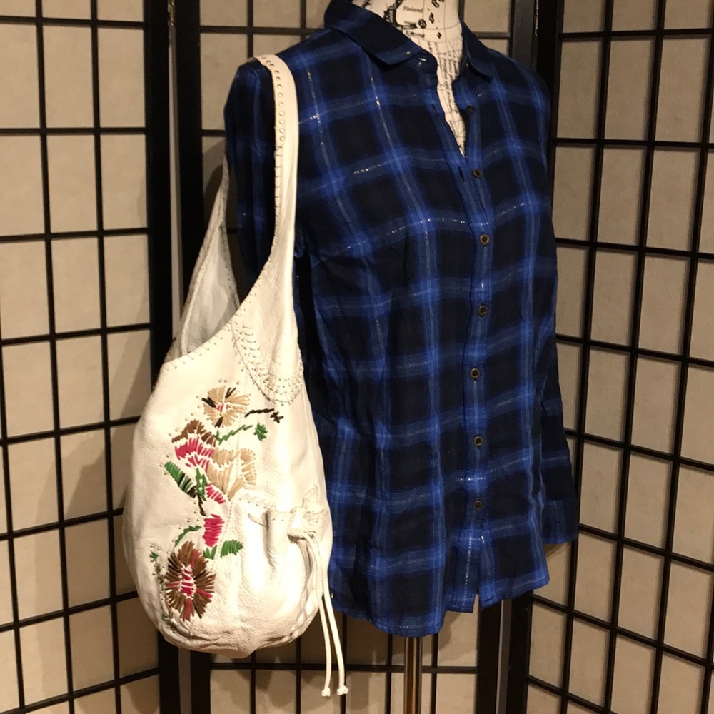 Leather Floral Embroidery Boho Western Cottage vintage purse satchel vibrant hob - Picture 3 of 14